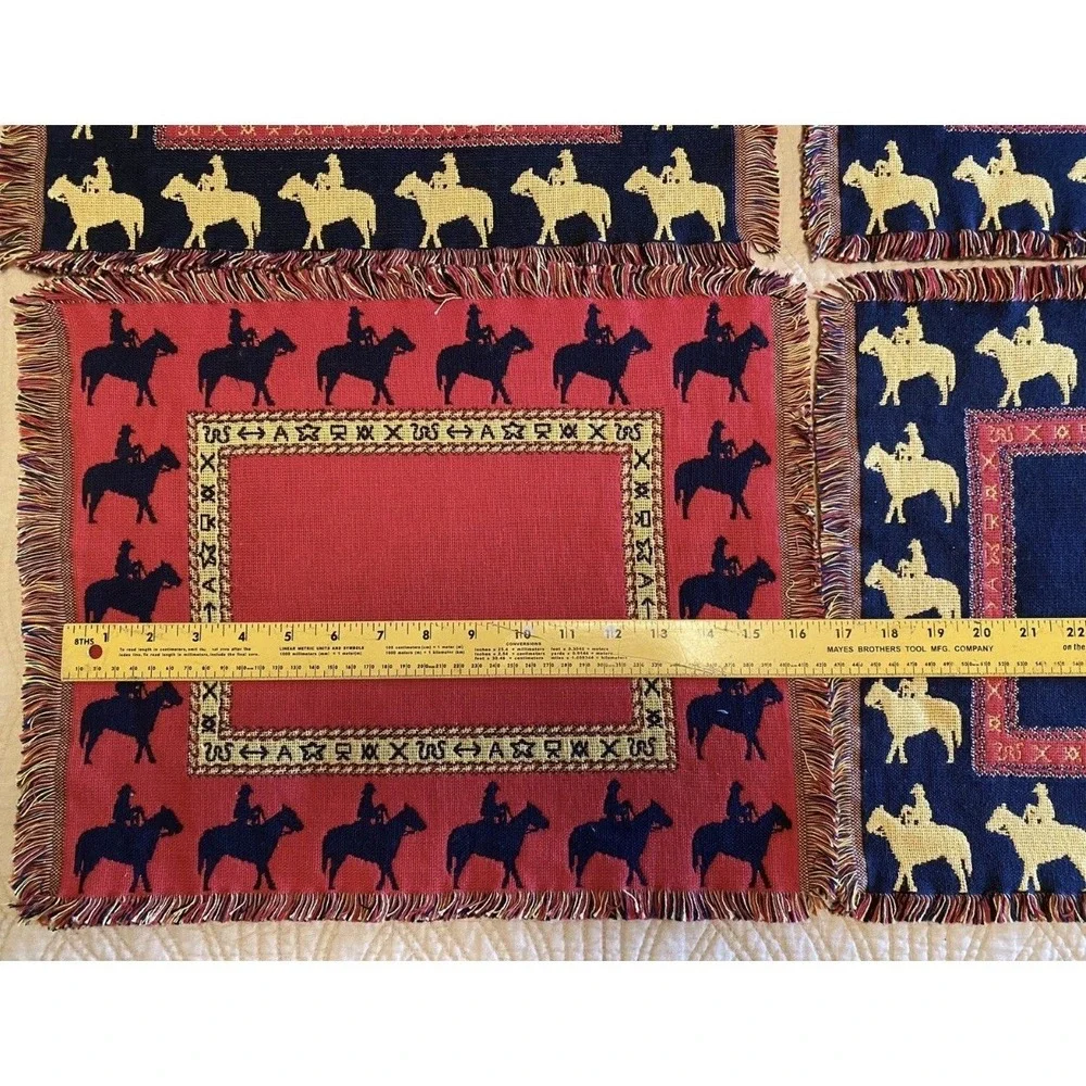 4 The Rug Barn Woven Tapestry Placemats Cowboys Horses Western Reversible